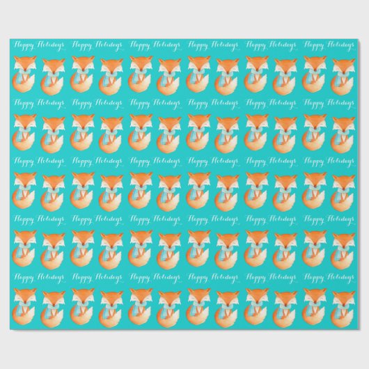 Fox cub winter art prettige feestdagen kerstomslag cadeaupapier (Vlak)