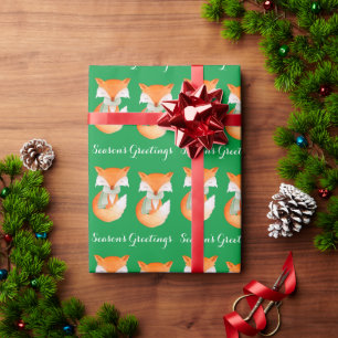 Fox cub winter kunst groetjes Kerst groen wrap Cadeaupapier