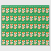 Fox cub winter kunst groetjes Kerst groen wrap Cadeaupapier (Vlak)