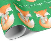Fox cub winter kunst groetjes Kerst groen wrap Cadeaupapier (Rol Hoek)