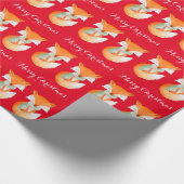 Fox cub winterkunst Vrolijk kerstrood wrap Cadeaupapier (Hoek)