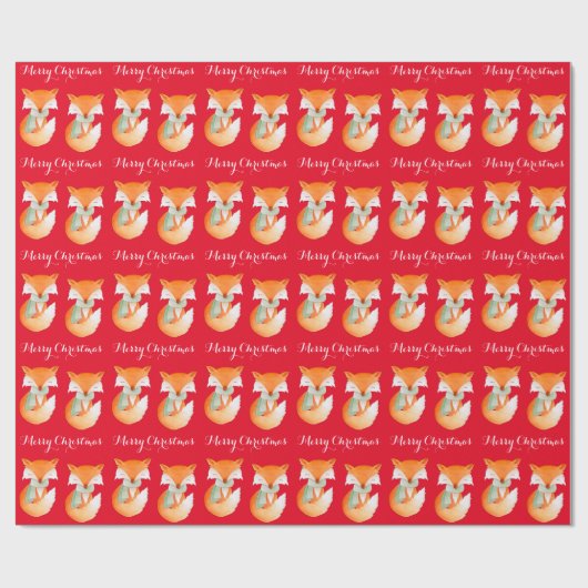 Fox cub winterkunst Vrolijk kerstrood wrap Cadeaupapier (Vlak)