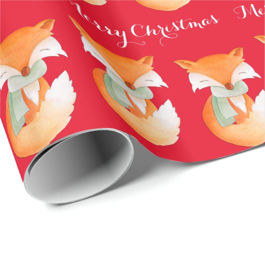 Fox cub winterkunst Vrolijk kerstrood wrap Cadeaupapier (Rol Hoek)