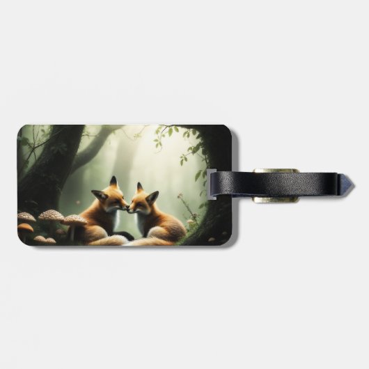 Fox Cuddle in Misty Forest gepersonaliseerd Bagagelabel (Achterkant horizontaal)
