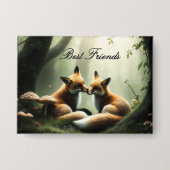 Fox Cuddle in Misty Forest gepersonaliseerd Button (Voorkant)