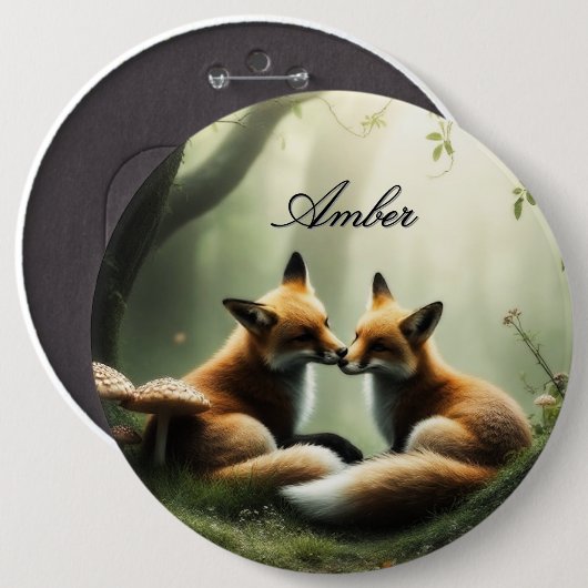 Fox Cuddle in Misty Forest gepersonaliseerd Ronde Button 6,0 Cm (Voorkant /achterkant)