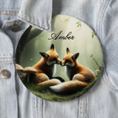 Fox Cuddle in Misty Forest gepersonaliseerd Ronde Button 6,0 Cm (In situ)