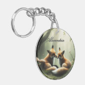 Fox Cuddle in Misty Forest gepersonaliseerd Sleutelhanger (Voorkant Links)