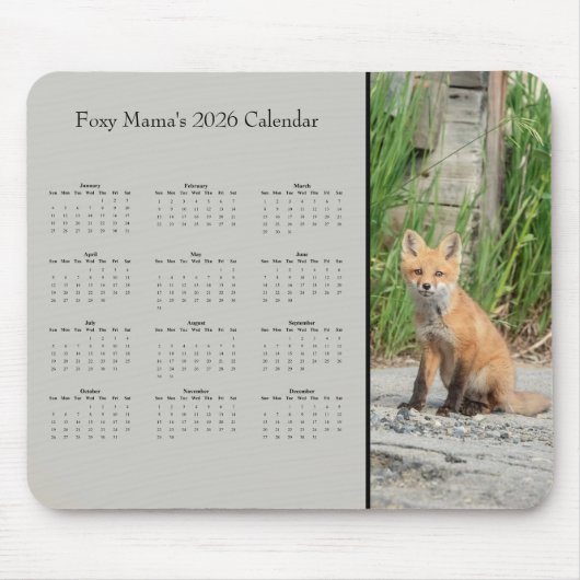 Fox - Customizable full year 2026 calendar Muismat (Voorkant)