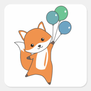 Fox Cute Animals vliegt met ballonnen kinderen Vierkante Sticker