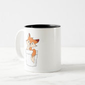 Fox Cute Tekening Fox in Pocket Cute Fox Clipart Tweekleurige Koffiemok (Voorkant links)