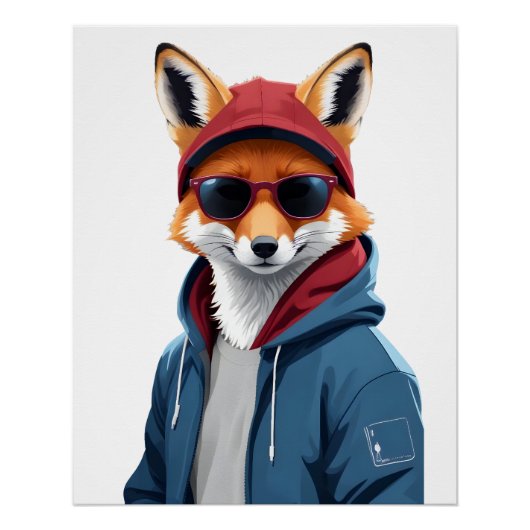Fox Dearing Hoodie Grappig Cool Animal Character A Perfect Poster (Voorkant)