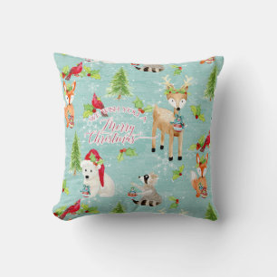 Fox Deer Beer Bird Nordic Merry Christmas Wood Art Kussen