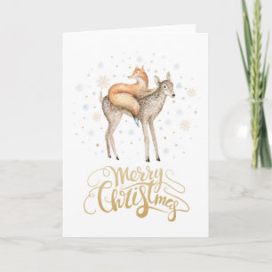 Fox Deer Winter Snow Merry Kerstmis Feestdagen Kaart