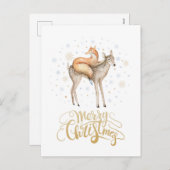 Fox Deer Winter Snow Merry Kerstmis Feestdagenkaart (Voorkant / Achterkant)