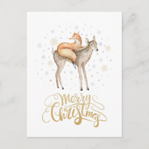 Fox Deer Winter Snow Merry Kerstmis Feestdagenkaart