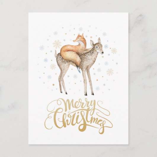 Fox Deer Winter Snow Merry Kerstmis Feestdagenkaart (Voorkant)