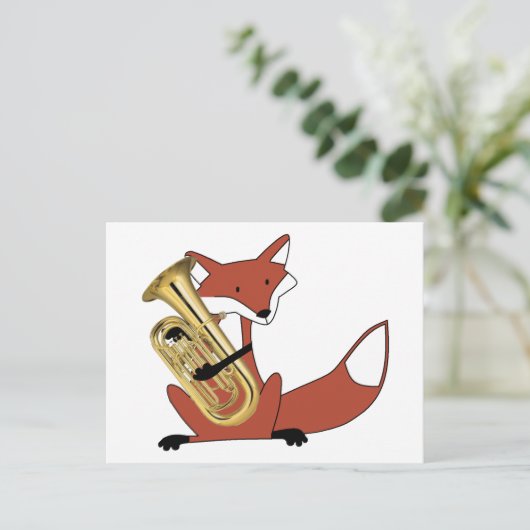 Fox die de euphonium afspeelt briefkaart (Staand voorkant)