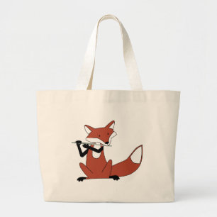 Fox die de Flute afspeelt Grote Tote Bag