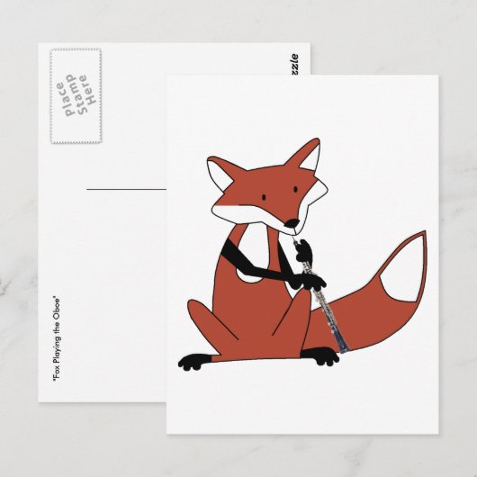 Fox die de Oboe speelt Briefkaart (Voorkant / Achterkant)