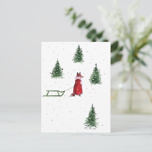 Fox die door de sneeuwwinterillustratie stroomt briefkaart (Staand voorkant)