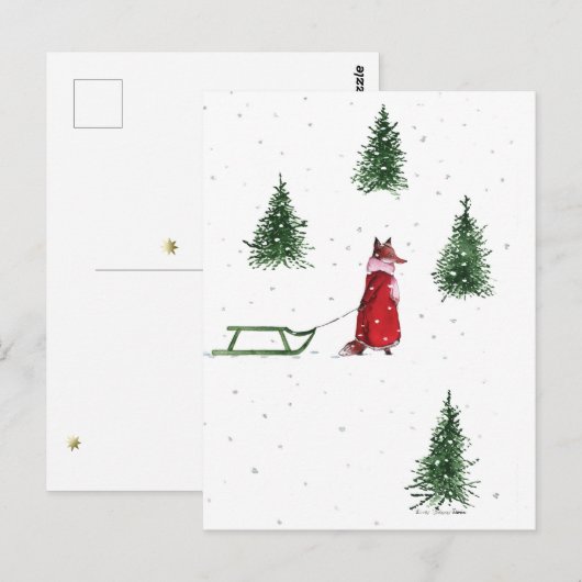 Fox die door de sneeuwwinterillustratie stroomt briefkaart (Voorkant / Achterkant)