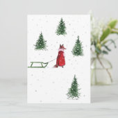 Fox die door de sneeuwwinterillustratie stroomt feestdagenkaart (Staand voorkant)
