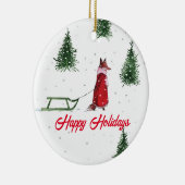 Fox die door de sneeuwwinterillustratie stroomt keramisch ornament (Rechts)