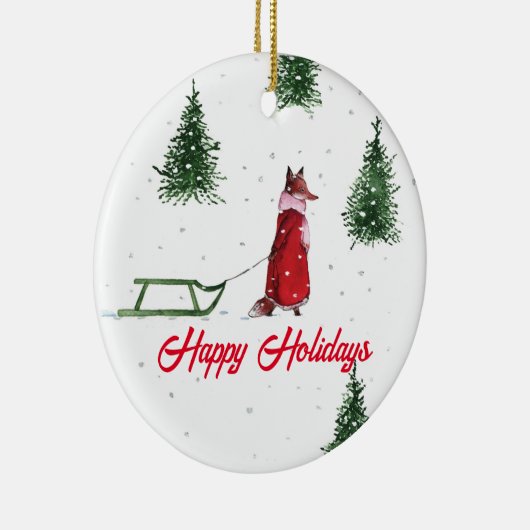 Fox die door de sneeuwwinterillustratie stroomt keramisch ornament (Rechts)