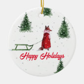 Fox die door de sneeuwwinterillustratie stroomt keramisch ornament (Voorkant)