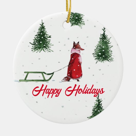 Fox die door de sneeuwwinterillustratie stroomt keramisch ornament (Voorkant)