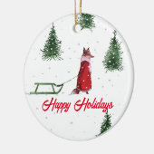 Fox die door de sneeuwwinterillustratie stroomt keramisch ornament (Links)