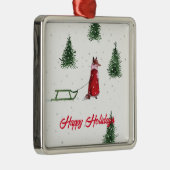 Fox die door de sneeuwwinterillustratie stroomt metalen ornament (Rechts)