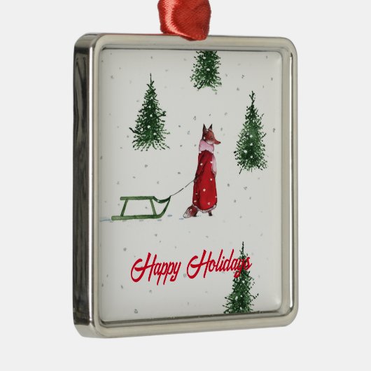 Fox die door de sneeuwwinterillustratie stroomt metalen ornament (Rechts)