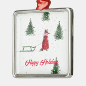 Fox die door de sneeuwwinterillustratie stroomt metalen ornament (Links)