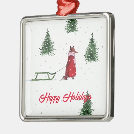 Fox die door de sneeuwwinterillustratie stroomt metalen ornament (Links)