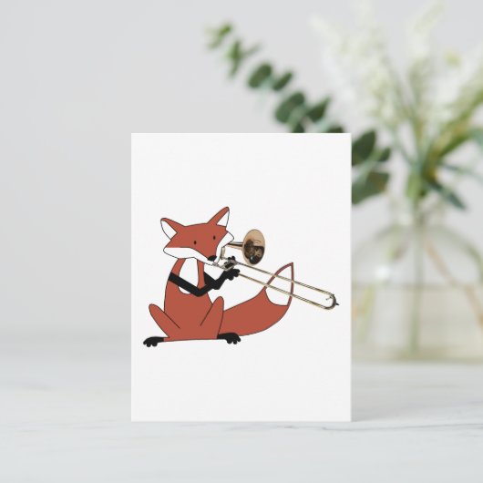 Fox die het Trombone afspeelt Briefkaart (Staand voorkant)