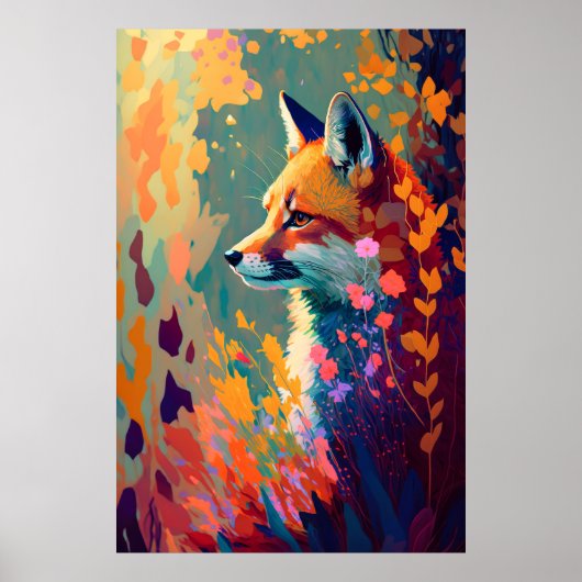 Fox Dierenportret Schilderij Wildlife Outdoors Art Poster (Voorkant)