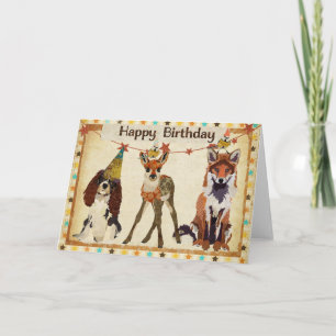 Fox, Dog, Fawn & Little Birds Verjaardag Kaart