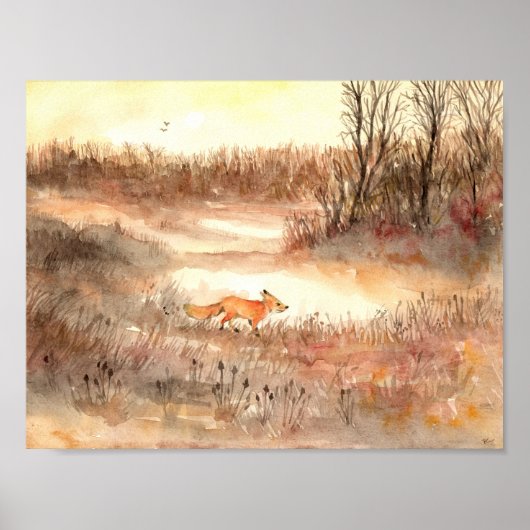 Fox door het veld poster (Voorkant)
