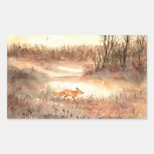 Fox door het veld rechthoekige sticker (Voorkant)