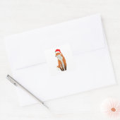 Fox draagt een kerstman met een lelijke kerstbeker vierkante sticker (Envelop)