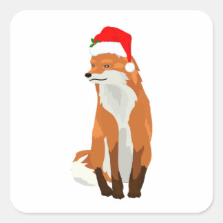 Fox draagt een kerstman met een lelijke kerstbeker vierkante sticker
