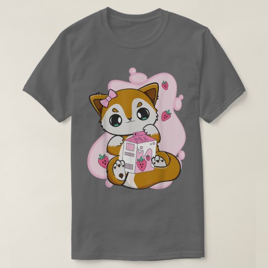 Fox Drink aardbei melkbelthee voor Boba Lov T-shirt (Design voorkant)
