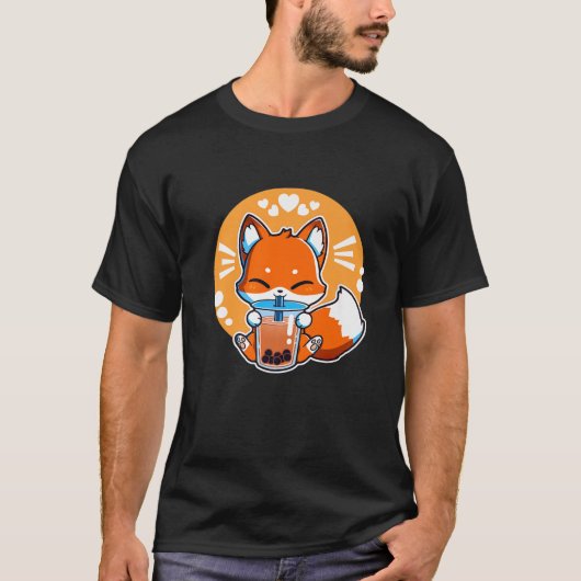 Fox Drink Boba Tea Bubble Milk Tea Kawaii Anime T-shirt (Voorkant)
