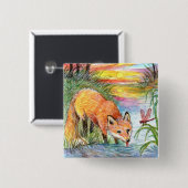 Fox Drink door Riverside Vierkante Button 5,1 Cm (Voorkant /achterkant)