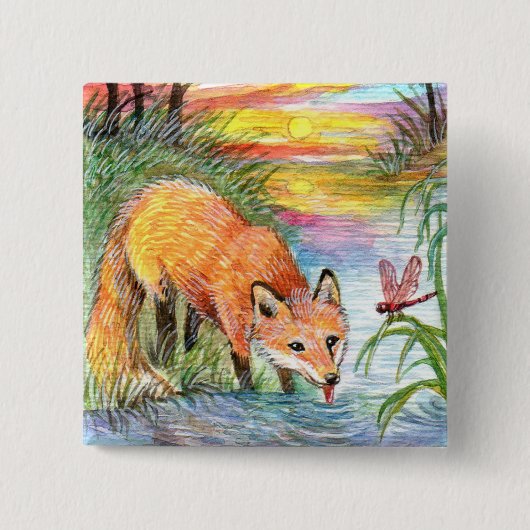 Fox Drink door Riverside Vierkante Button 5,1 Cm (Voorkant)