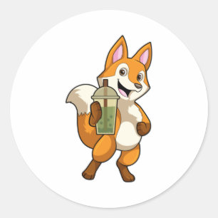 Fox Drink met Bubble Tea Ronde Sticker