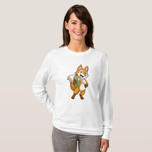 Fox Drink met Bubble Tea T-shirt (Voorkant volledig)