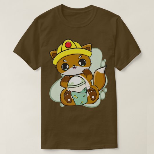 Fox Drinks Boba Bubble Tea For Construction Worker T-shirt (Design voorkant)